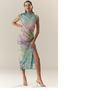 Anthropologie The Maya Ruched Cowl-Neck Mesh Dress new nwt size XL green